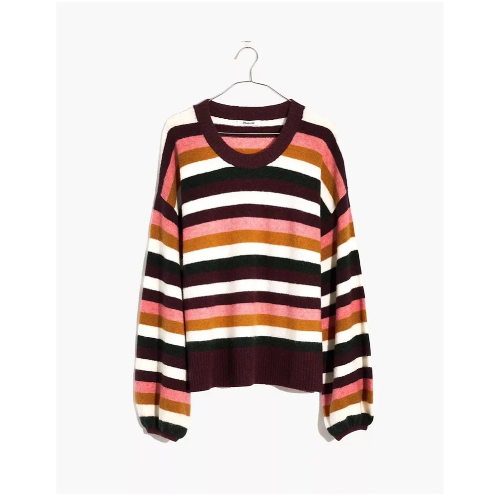 Madewell Striped Payton Sweater Wool Alpaca Blend Balloon Sleeve Women’s Size L - Picture 3 of 6